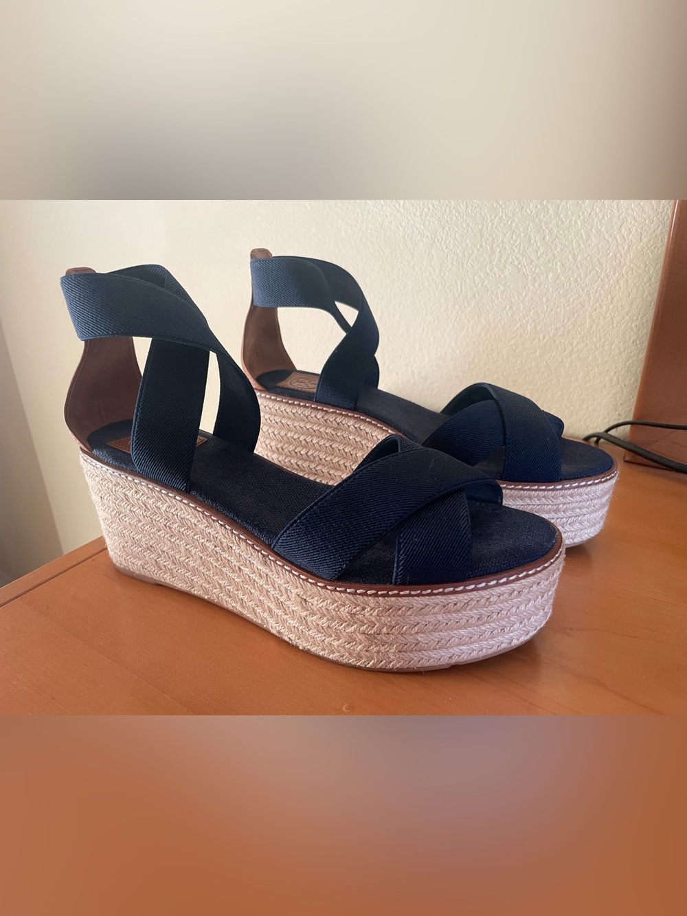 Tory Burch Navy Crisscross Espadrille Platform Sandals